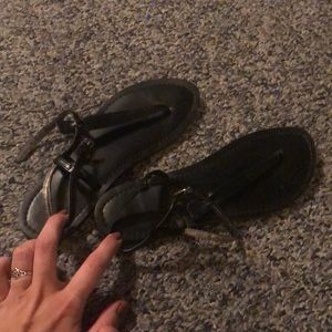 Black T strap sandals